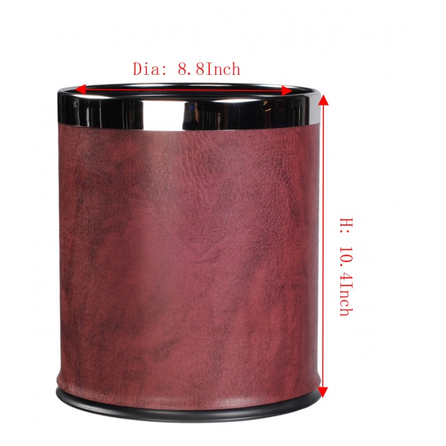 6 pack-Round Shape Faux Leather Metal Trash Can Garbage Bin-8liter/2gallon